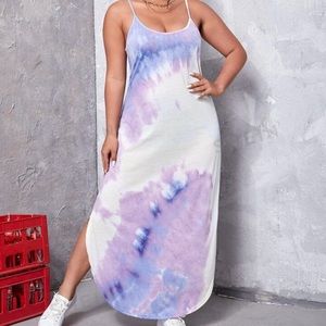 SHEIN VCAY Plus Curved Split Hem Tie Dye Cami Dress